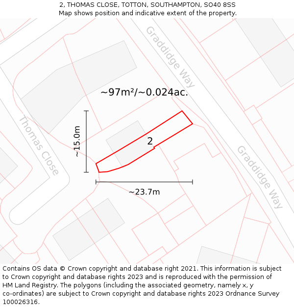 2, THOMAS CLOSE, TOTTON, SOUTHAMPTON, SO40 8SS: Plot and title map