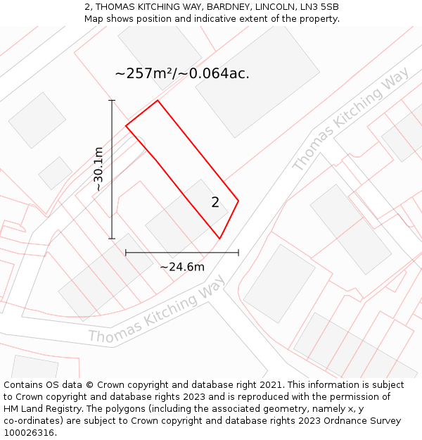 2, THOMAS KITCHING WAY, BARDNEY, LINCOLN, LN3 5SB: Plot and title map