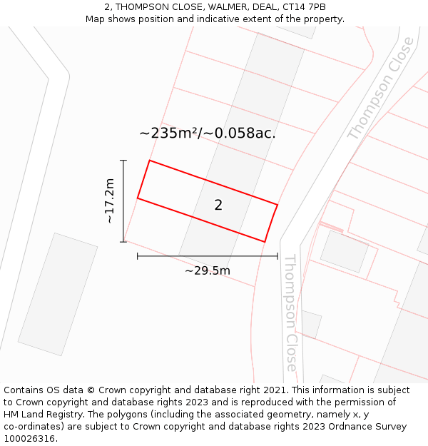 2, THOMPSON CLOSE, WALMER, DEAL, CT14 7PB: Plot and title map