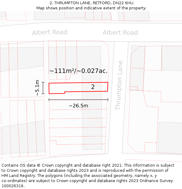 2, THRUMPTON LANE, RETFORD, DN22 6HU: Plot and title map