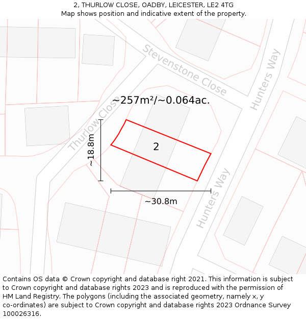 2, THURLOW CLOSE, OADBY, LEICESTER, LE2 4TG: Plot and title map