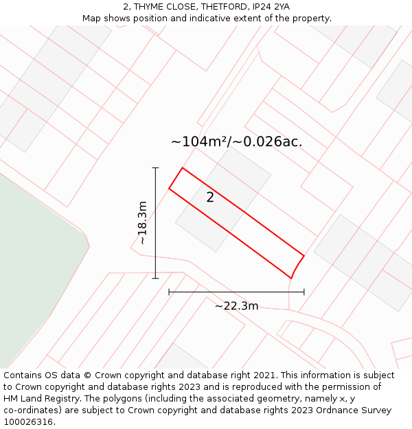 2, THYME CLOSE, THETFORD, IP24 2YA: Plot and title map