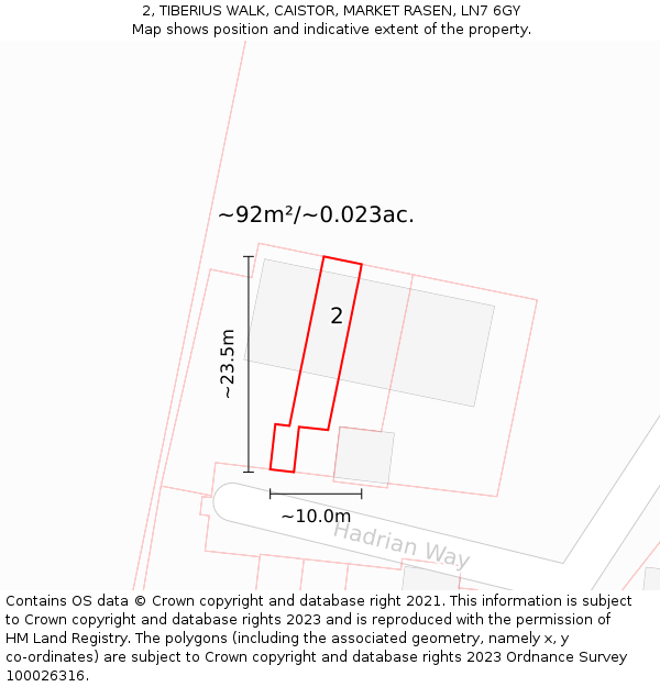 2, TIBERIUS WALK, CAISTOR, MARKET RASEN, LN7 6GY: Plot and title map