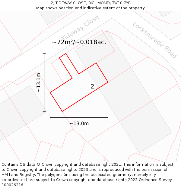 2, TIDEWAY CLOSE, RICHMOND, TW10 7YR: Plot and title map
