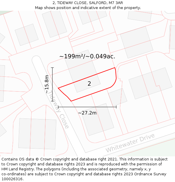 2, TIDEWAY CLOSE, SALFORD, M7 3AR: Plot and title map
