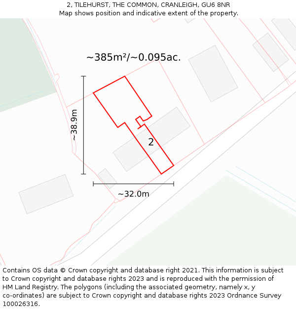 2, TILEHURST, THE COMMON, CRANLEIGH, GU6 8NR: Plot and title map