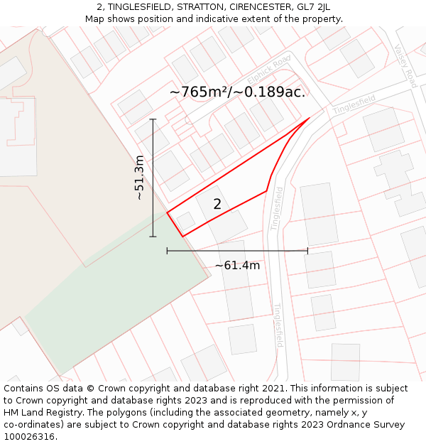2, TINGLESFIELD, STRATTON, CIRENCESTER, GL7 2JL: Plot and title map
