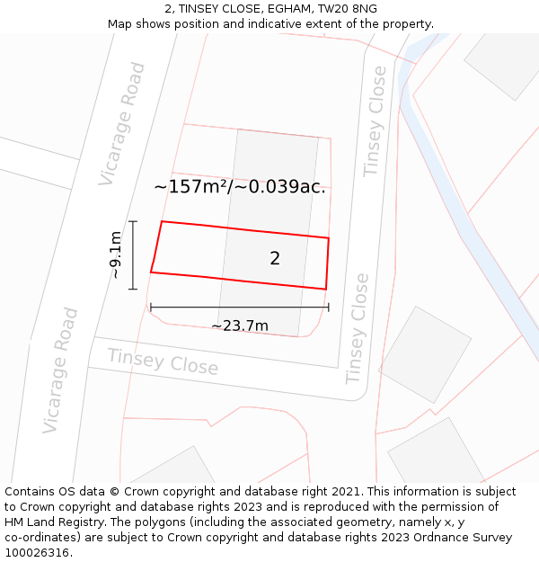 2, TINSEY CLOSE, EGHAM, TW20 8NG: Plot and title map