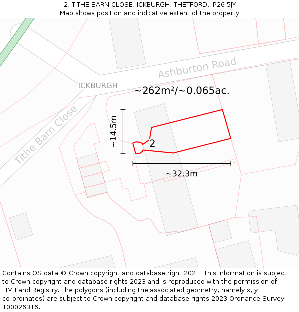 2, TITHE BARN CLOSE, ICKBURGH, THETFORD, IP26 5JY: Plot and title map