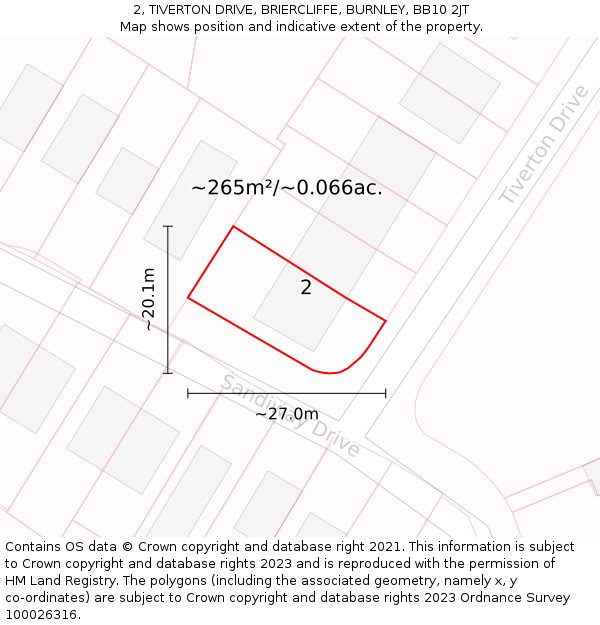 2, TIVERTON DRIVE, BRIERCLIFFE, BURNLEY, BB10 2JT: Plot and title map