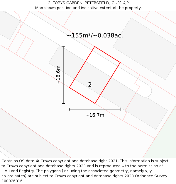 2, TOBYS GARDEN, PETERSFIELD, GU31 4JP: Plot and title map