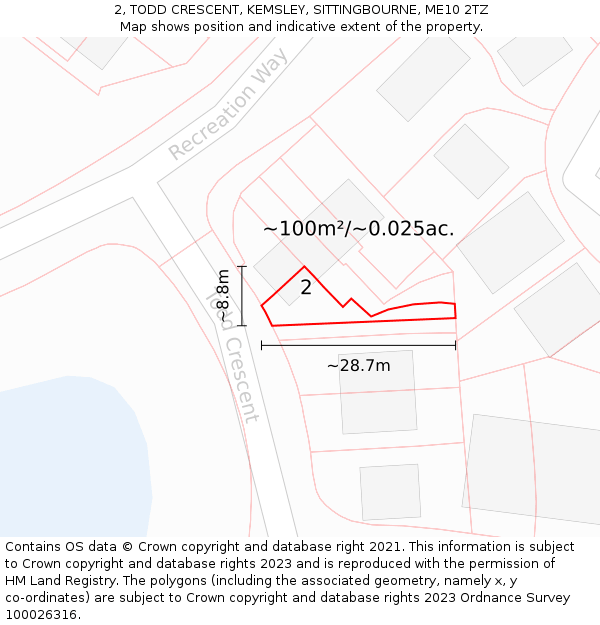 2, TODD CRESCENT, KEMSLEY, SITTINGBOURNE, ME10 2TZ: Plot and title map
