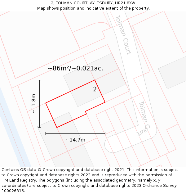 2, TOLMAN COURT, AYLESBURY, HP21 8XW: Plot and title map