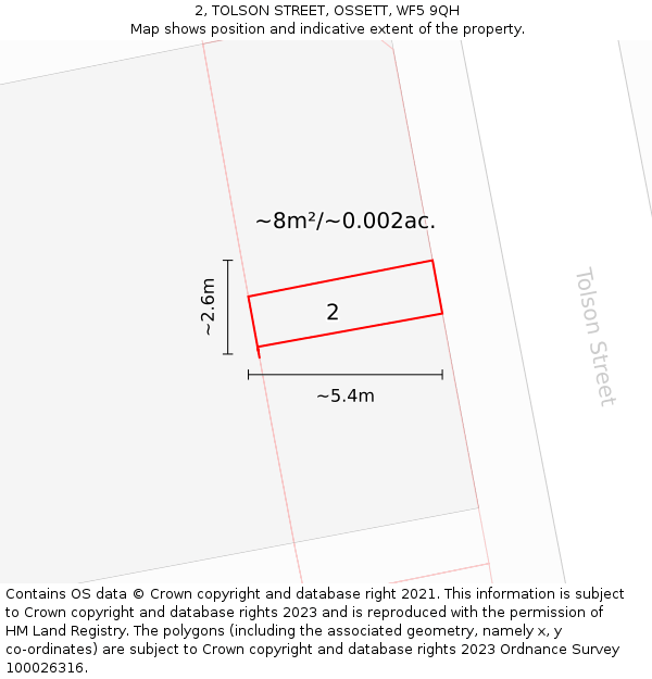 2, TOLSON STREET, OSSETT, WF5 9QH: Plot and title map