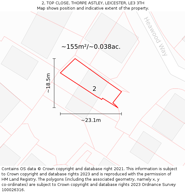 2, TOP CLOSE, THORPE ASTLEY, LEICESTER, LE3 3TH: Plot and title map