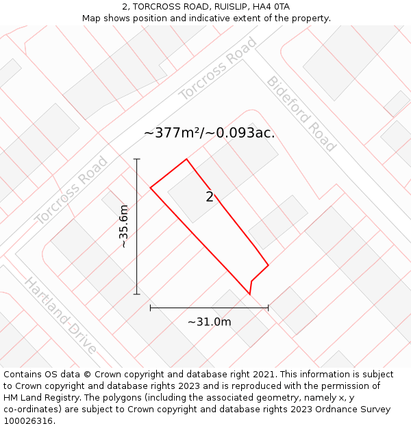 2, TORCROSS ROAD, RUISLIP, HA4 0TA: Plot and title map