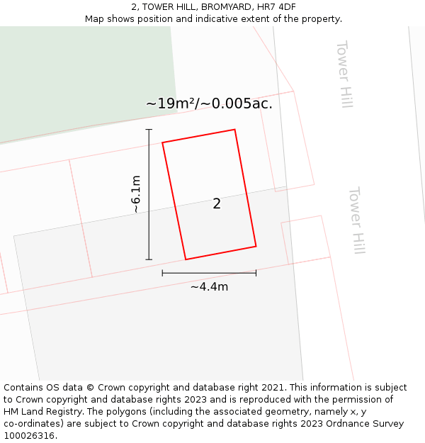 2, TOWER HILL, BROMYARD, HR7 4DF: Plot and title map