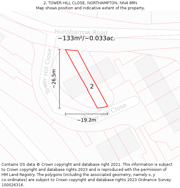 2, TOWER HILL CLOSE, NORTHAMPTON, NN4 8RN: Plot and title map