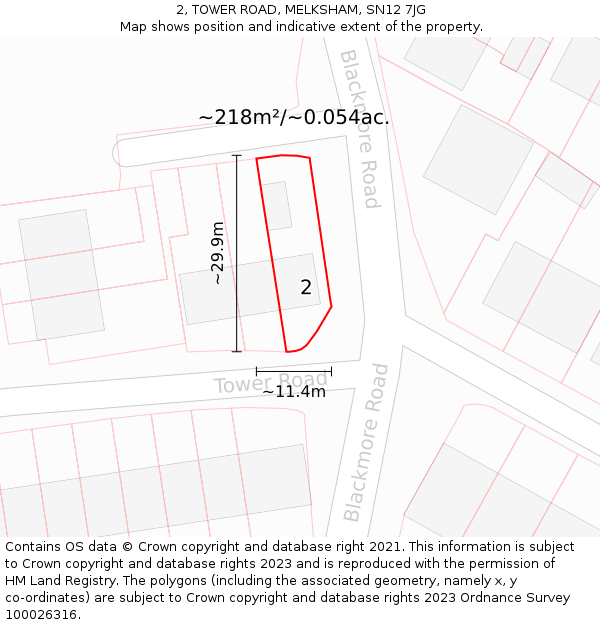 2, TOWER ROAD, MELKSHAM, SN12 7JG: Plot and title map