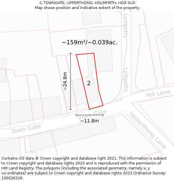 2, TOWNGATE, UPPERTHONG, HOLMFIRTH, HD9 3UX: Plot and title map