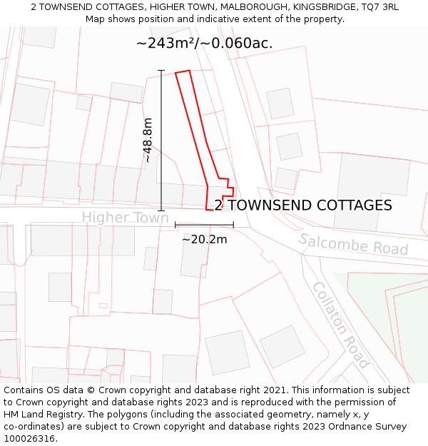 2 TOWNSEND COTTAGES, HIGHER TOWN, MALBOROUGH, KINGSBRIDGE, TQ7 3RL: Plot and title map