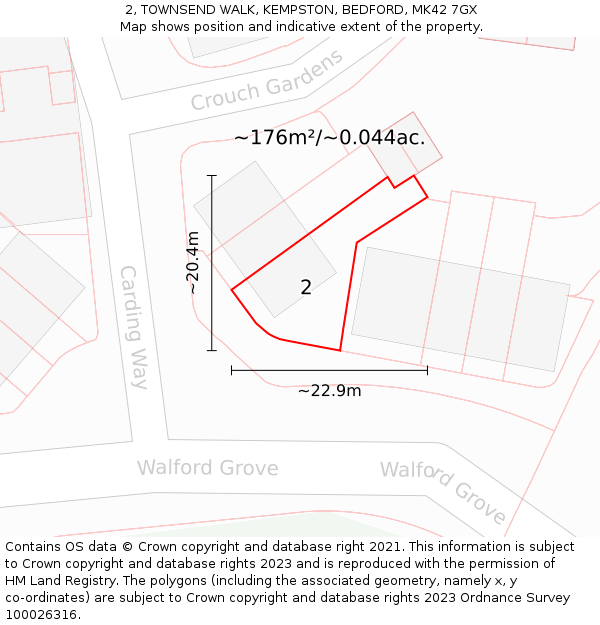 2, TOWNSEND WALK, KEMPSTON, BEDFORD, MK42 7GX: Plot and title map