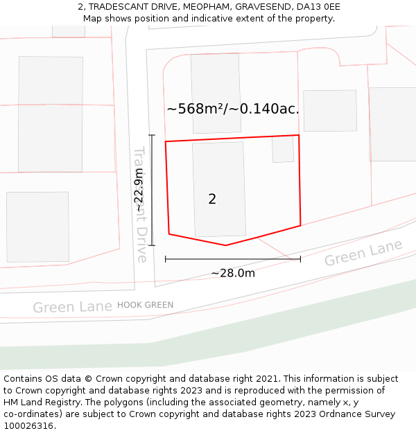 2, TRADESCANT DRIVE, MEOPHAM, GRAVESEND, DA13 0EE: Plot and title map