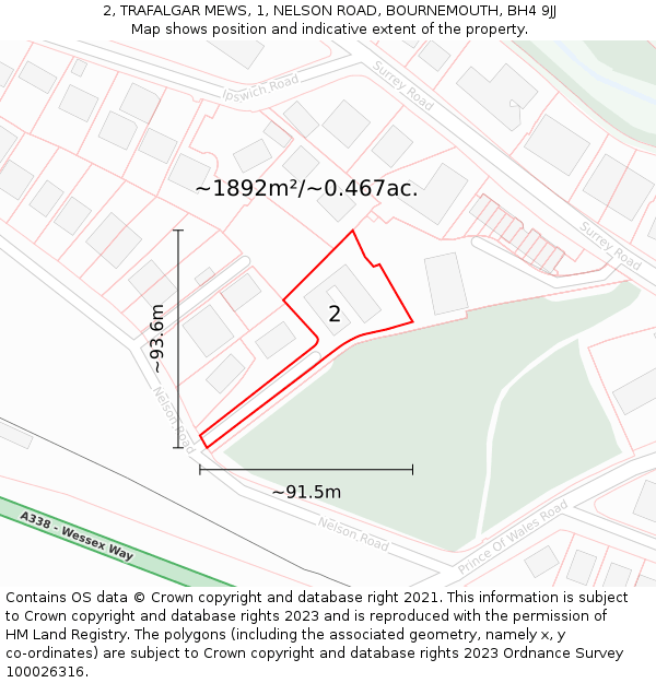 2, TRAFALGAR MEWS, 1, NELSON ROAD, BOURNEMOUTH, BH4 9JJ: Plot and title map