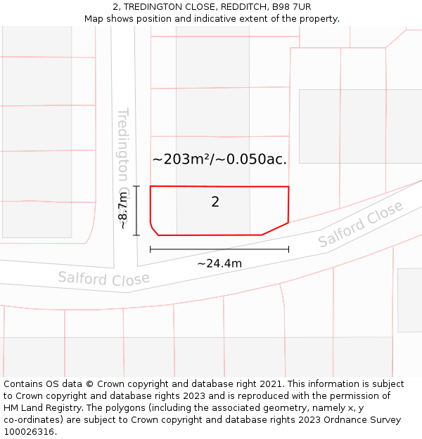 2, TREDINGTON CLOSE, REDDITCH, B98 7UR: Plot and title map