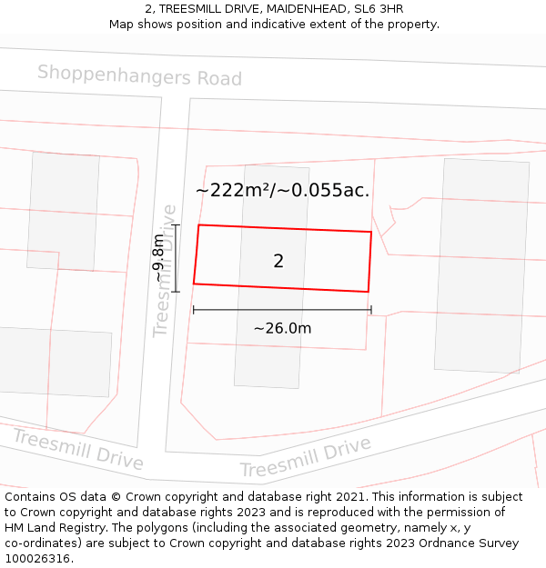 2, TREESMILL DRIVE, MAIDENHEAD, SL6 3HR: Plot and title map
