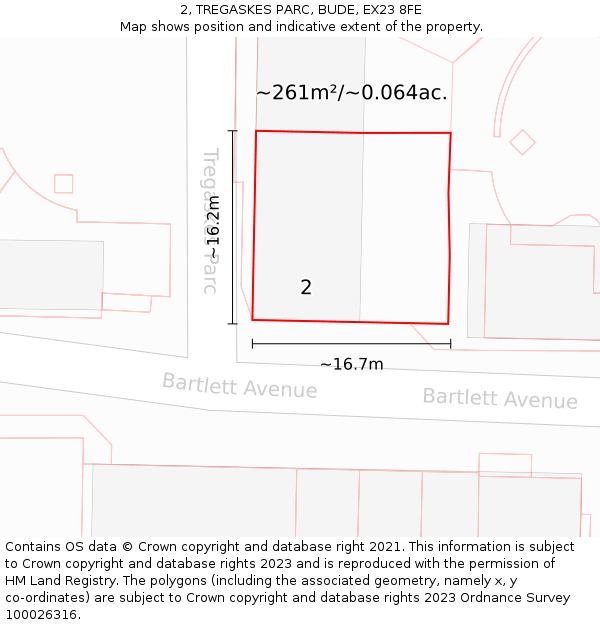 2, TREGASKES PARC, BUDE, EX23 8FE: Plot and title map