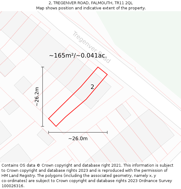2, TREGENVER ROAD, FALMOUTH, TR11 2QL: Plot and title map