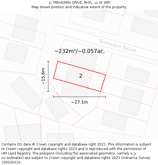 2, TREHEARN DRIVE, RHYL, LL18 3RR: Plot and title map