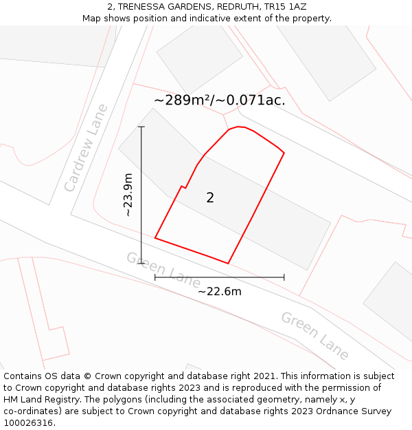 2, TRENESSA GARDENS, REDRUTH, TR15 1AZ: Plot and title map