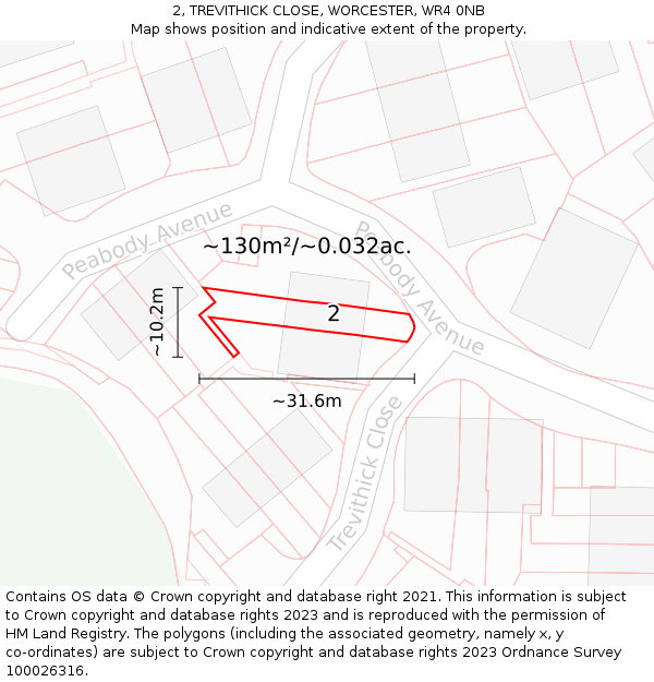 2, TREVITHICK CLOSE, WORCESTER, WR4 0NB: Plot and title map