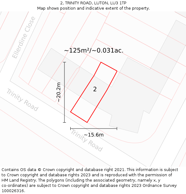 2, TRINITY ROAD, LUTON, LU3 1TP: Plot and title map