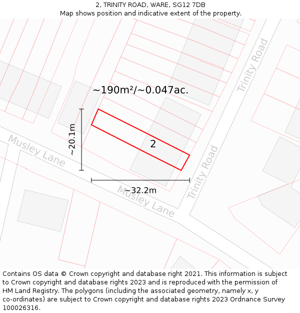 2, TRINITY ROAD, WARE, SG12 7DB: Plot and title map