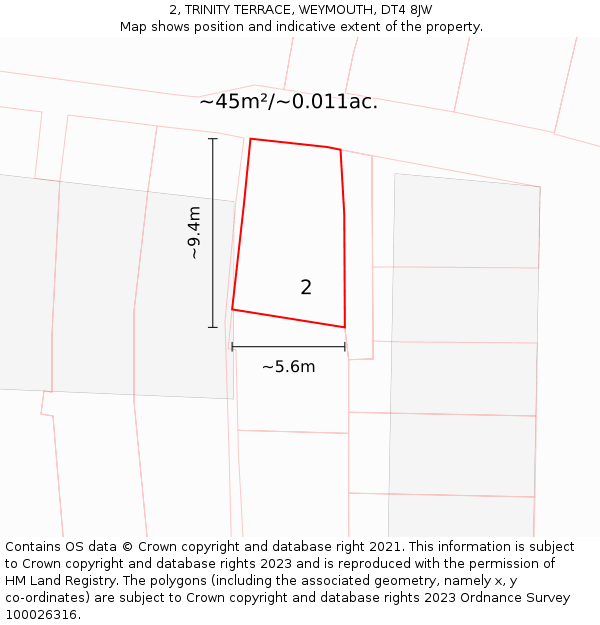 2, TRINITY TERRACE, WEYMOUTH, DT4 8JW: Plot and title map