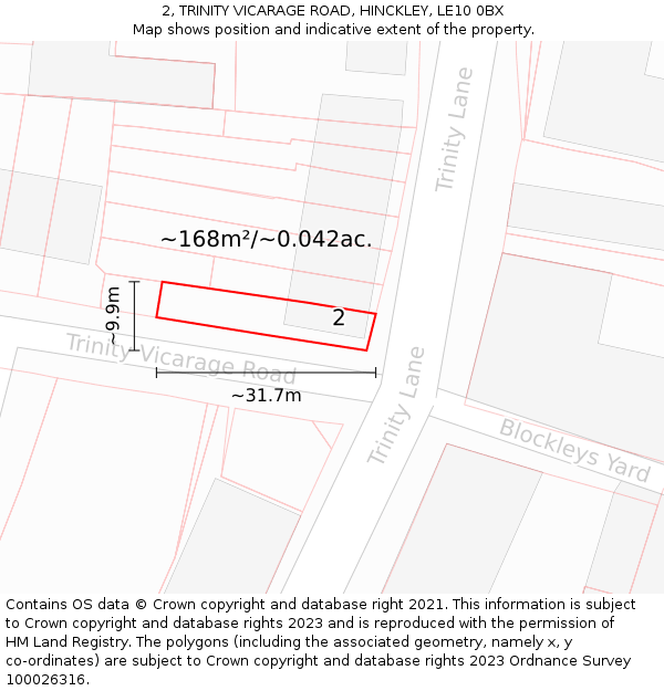 2, TRINITY VICARAGE ROAD, HINCKLEY, LE10 0BX: Plot and title map