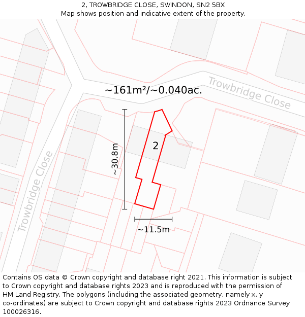2, TROWBRIDGE CLOSE, SWINDON, SN2 5BX: Plot and title map