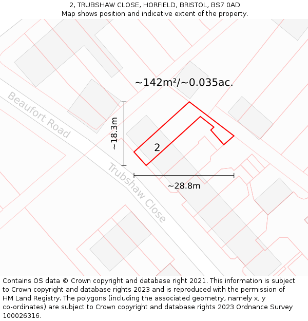 2, TRUBSHAW CLOSE, HORFIELD, BRISTOL, BS7 0AD: Plot and title map