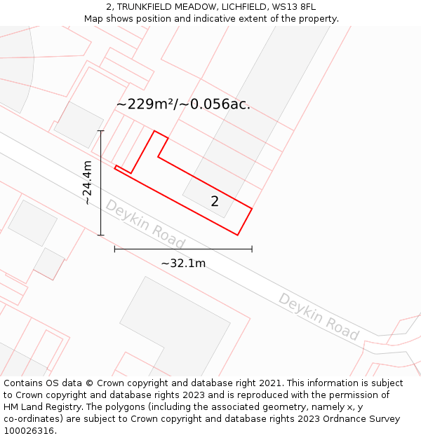 2, TRUNKFIELD MEADOW, LICHFIELD, WS13 8FL: Plot and title map