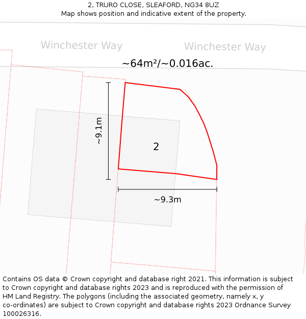2, TRURO CLOSE, SLEAFORD, NG34 8UZ: Plot and title map