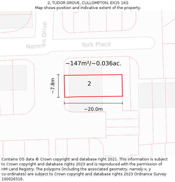 2, TUDOR GROVE, CULLOMPTON, EX15 1XG: Plot and title map