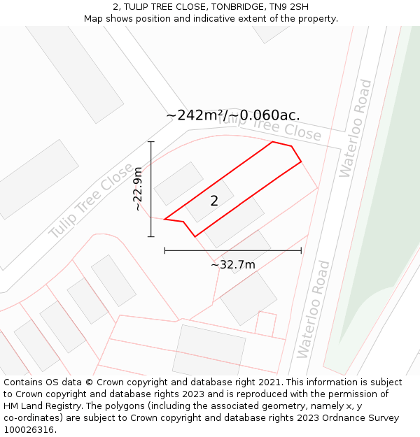 2, TULIP TREE CLOSE, TONBRIDGE, TN9 2SH: Plot and title map