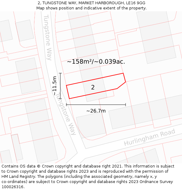 2, TUNGSTONE WAY, MARKET HARBOROUGH, LE16 9GG: Plot and title map