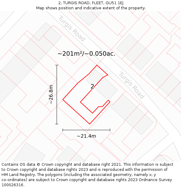 2, TURGIS ROAD, FLEET, GU51 1EJ: Plot and title map