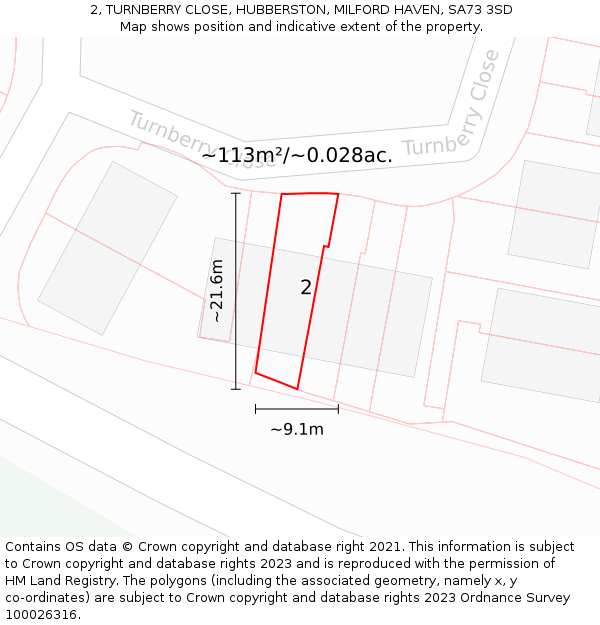 2, TURNBERRY CLOSE, HUBBERSTON, MILFORD HAVEN, SA73 3SD: Plot and title map