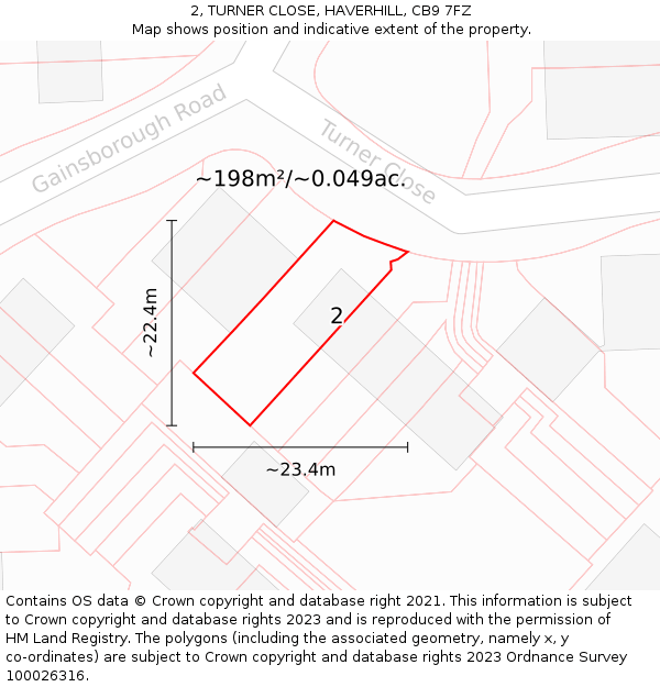 2, TURNER CLOSE, HAVERHILL, CB9 7FZ: Plot and title map