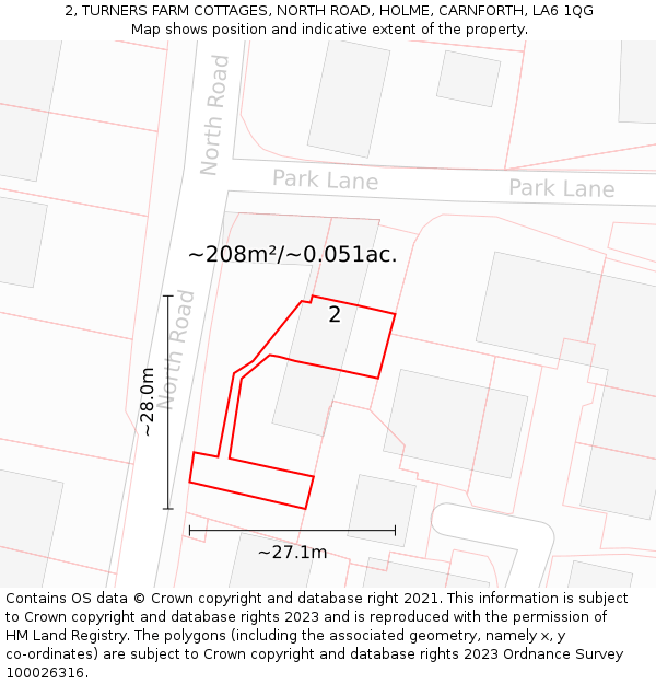2, TURNERS FARM COTTAGES, NORTH ROAD, HOLME, CARNFORTH, LA6 1QG: Plot and title map